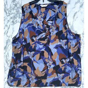 Nine West Womens Sleeveless Abstract Print Top 2X Polyester Blue & Brown